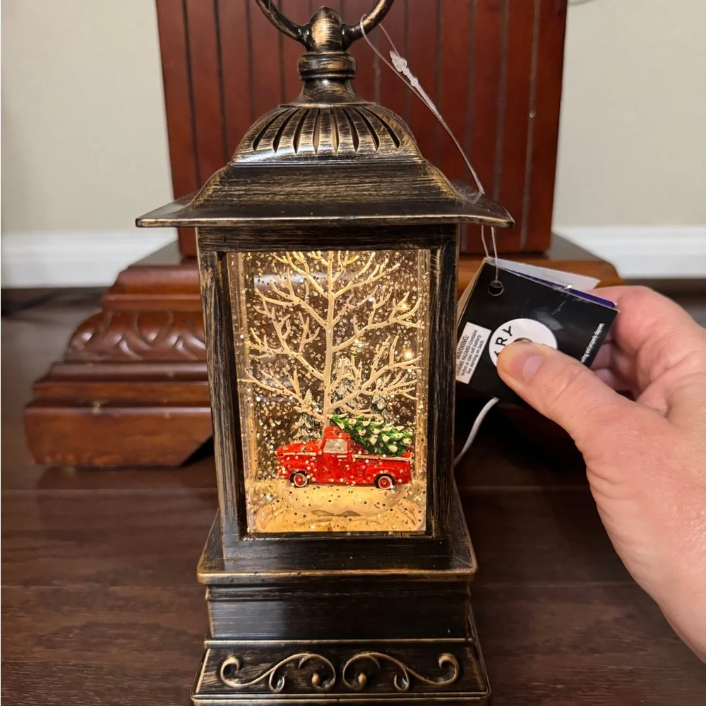 Vintage Bronze Lantern with Snow Globe Scene